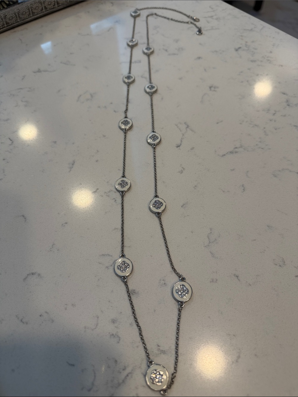 Silver White Crystal Station Necklace - Unbranded